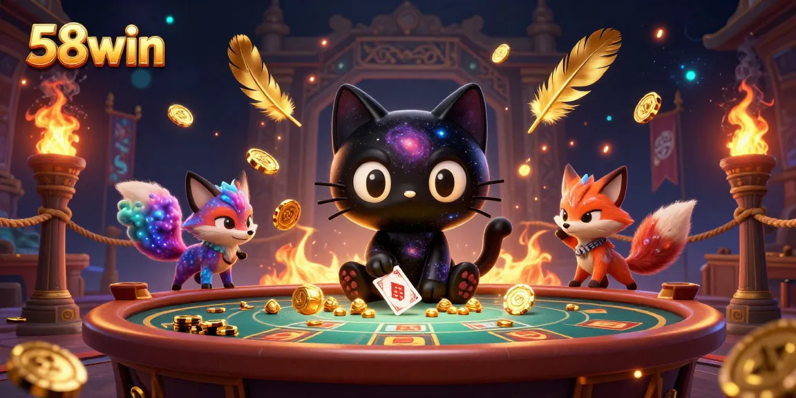 Experience the excitement of 58win as cosmic characters captivate with casino elements.