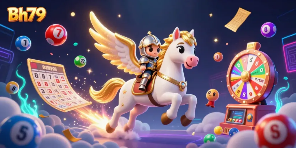 Engage in thrilling gameplay at Bh79 with vibrant lottery elements and a magical scene.