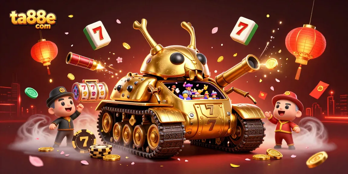 Experience the thrill of ta88e com with a dynamic casino illustration featuring exciting games and golden treasures.