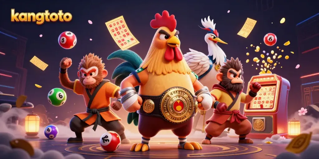 Permainan berbagai elemen kasino yang menarik bersama kangtoto dalam ilustrasi 3D.