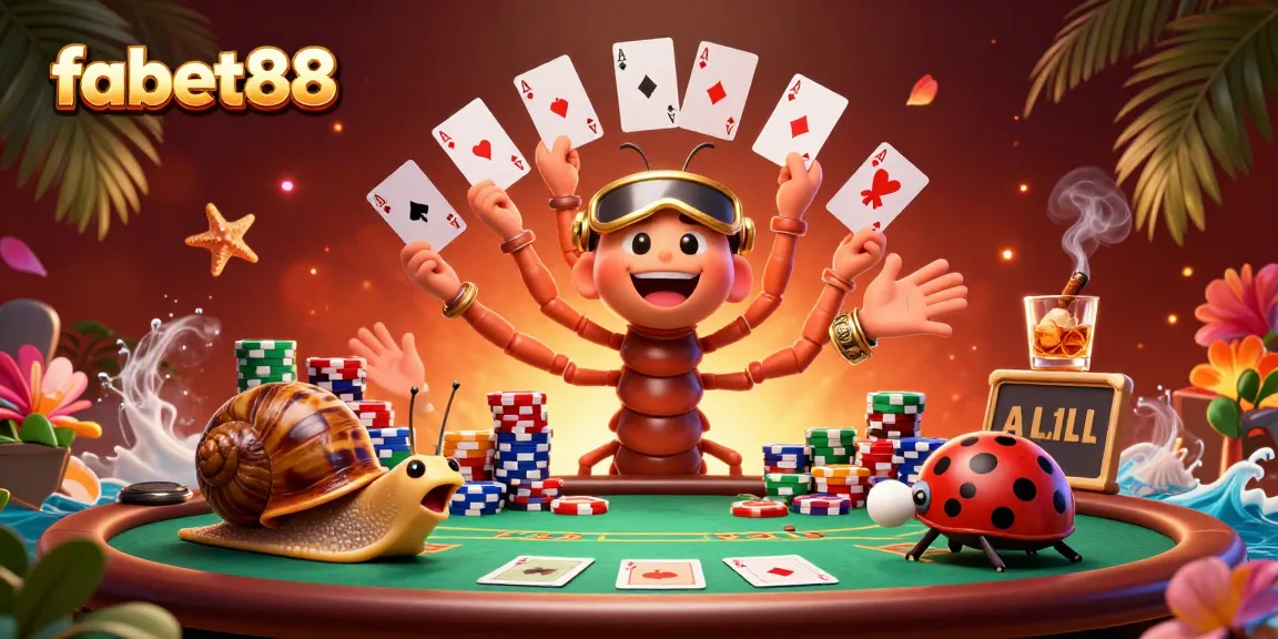 Immerse yourself in fabet88's vibrant casino scene with a cartoon millipede dealer and high-roller snail.