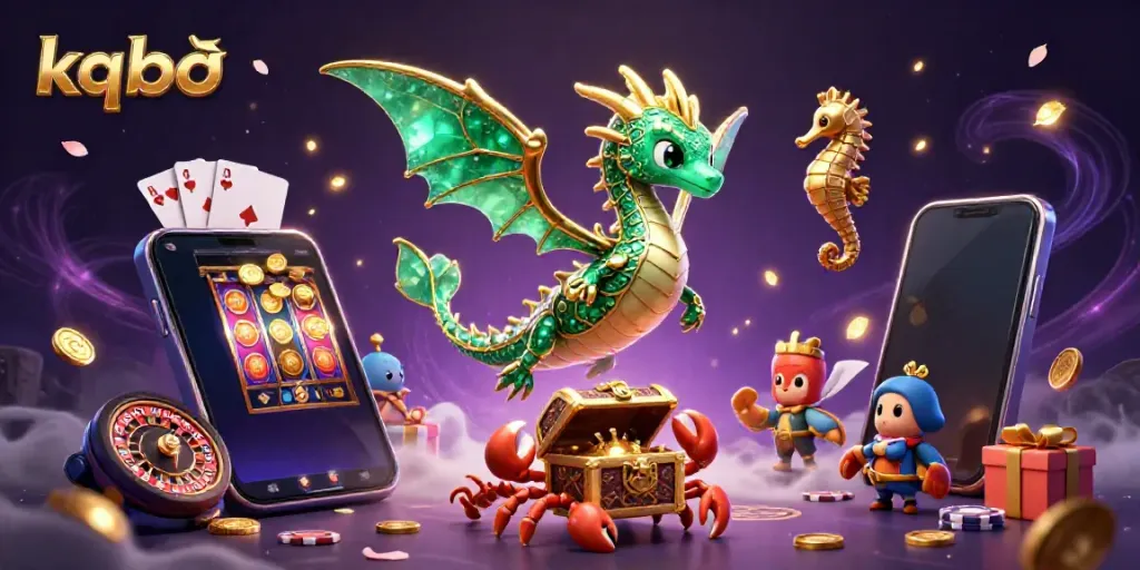 Engage with kqbđ through this vibrant 3D illustration of a sea dragon amidst casino elements.