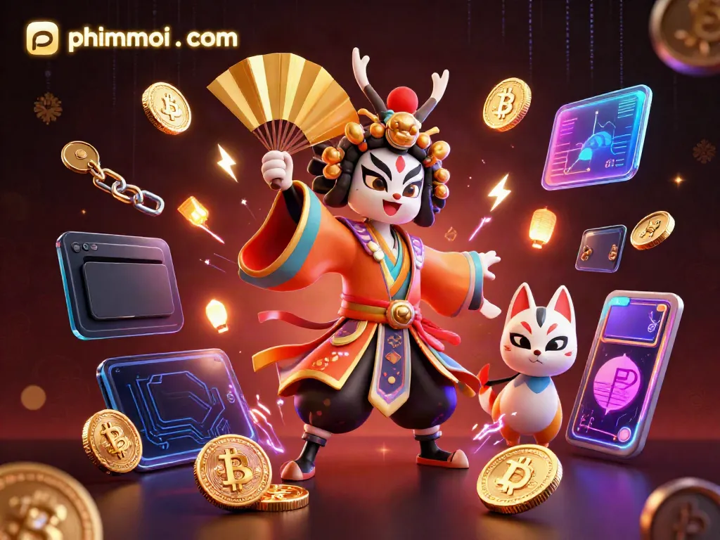 Experience the vibrant gaming action at phimmoi . com with dynamic 3D characters and crypto elements in a stunning scene.