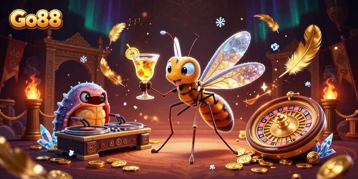 Engage with Go88's immersive gambling experience featuring unique characters and vibrant casino elements.