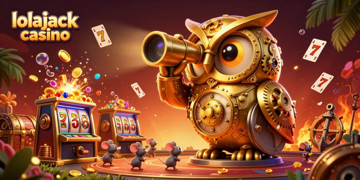 Engage with the thrilling atmosphere of lolajack casino featuring a clockwork owl and vibrant game elements.
